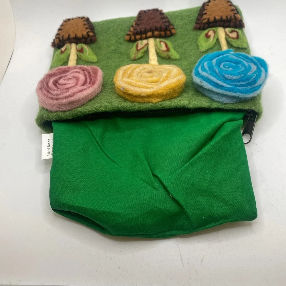 Rising Tide clutch bag handmade, felted wool pouch featuring a floral design - Picture 10 of 10